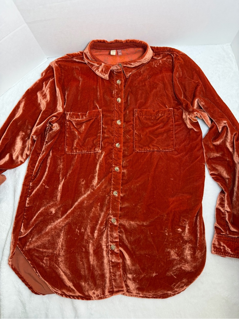 Pilcro by Anthropologie  Rust Velvet Button-Front Shirt - Women's Size Small - Picture 13 of 15
